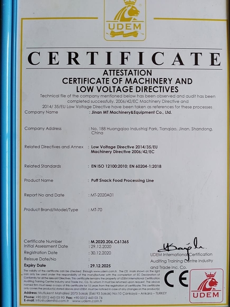 Porcellana Jinan MT Machinery &amp; Equipment Co., Ltd. Certificazioni